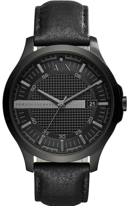 Armani Exchange Hampton Chronograph Black Dial Black Leather Strap Watch For Men - AX2400