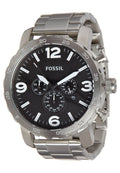 Fossil Nate Chronograph Black Dial Silver Steel Strap Watch for Men - JR1353