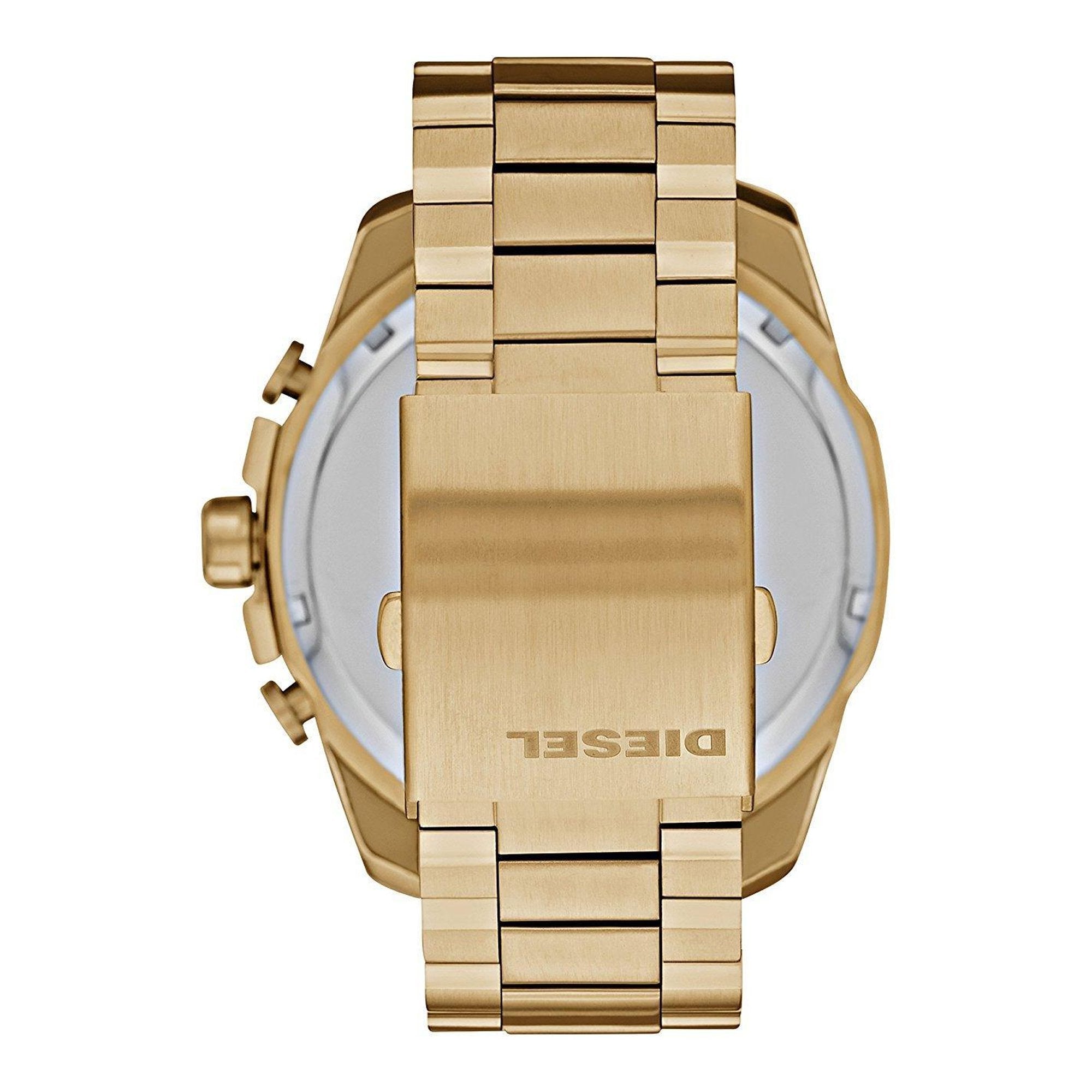 Diesel Mega Chief Chronograph Gold Dial Gold Steel Strap Watch For Men - DZ4360