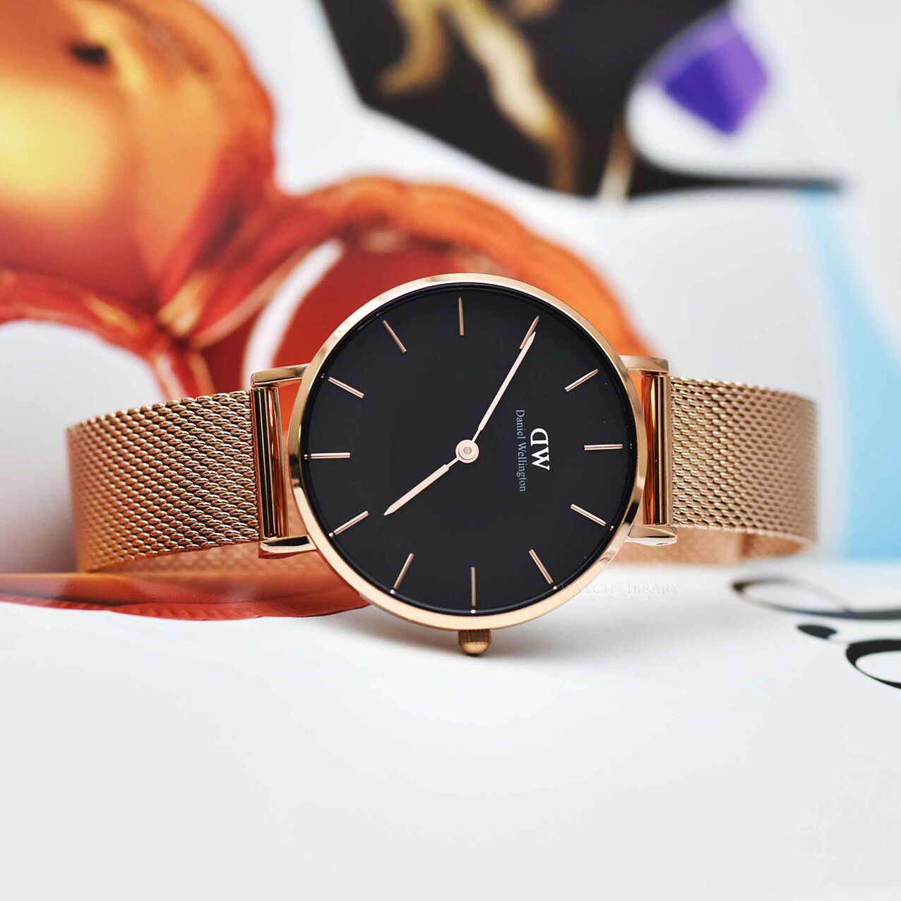 Daniel Wellington Classic Melrose Black Dial Gold Mesh Bracelet Watch For Women - DW00100161