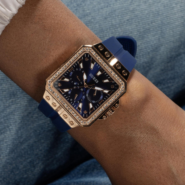 Guess Libra Crystals Blue Dial Blue Silicone Strap Watch For Women - GW0618L2