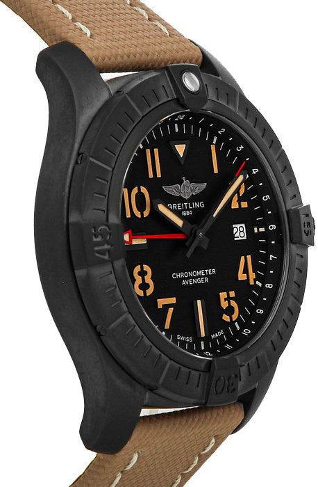 Breitling Avenger Automatic GMT 45 Black Dial Brown Nylon Strap Watch for Men - V32395101B1X1