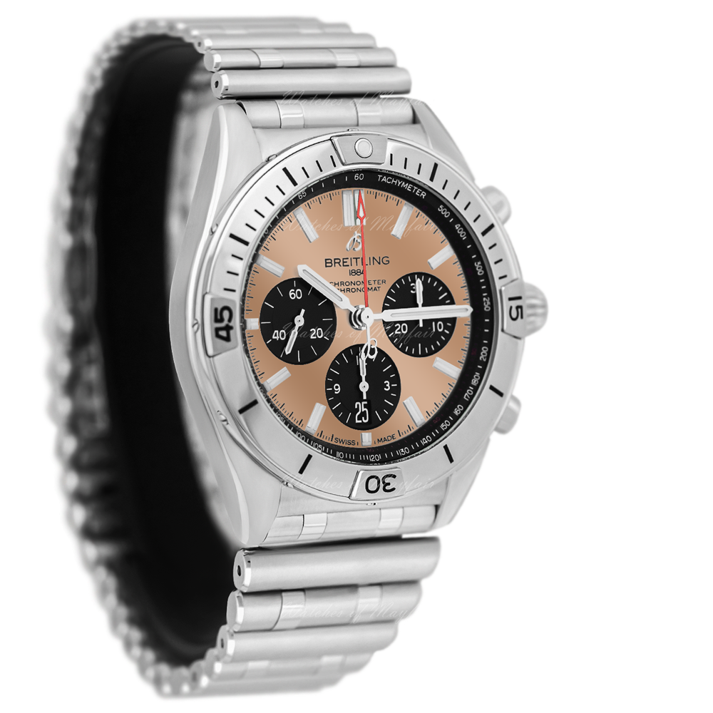 Breitling Chronomat B01 42 Brown Dial Silver Steel Strap Watch for Men - AB0134101K1A1