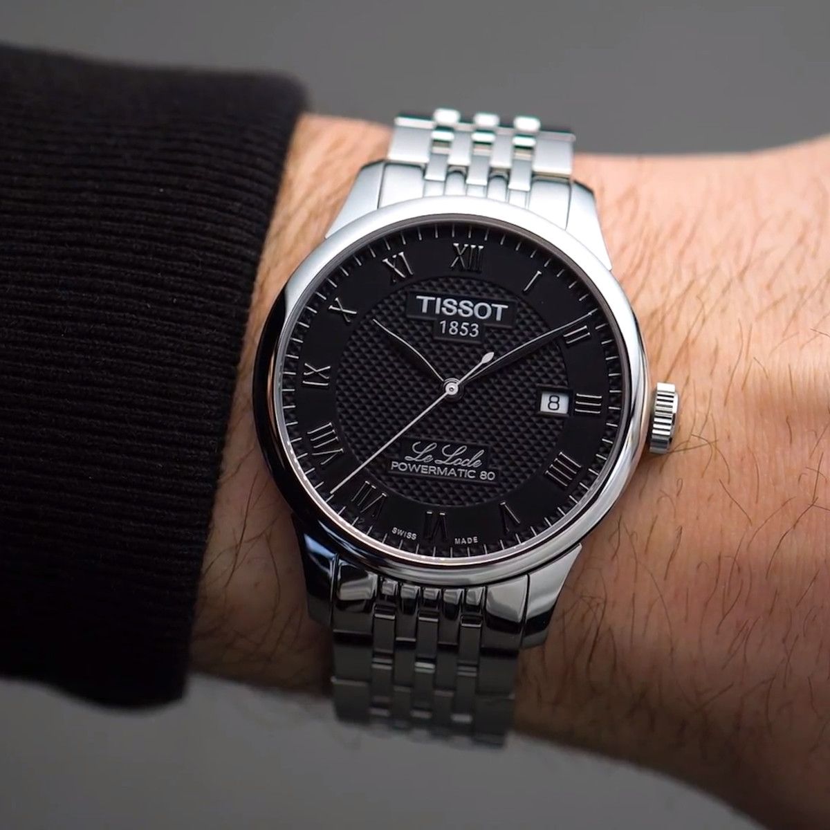 Tissot Le Locle Powermatic 80 Black Dial Silver Steel Strap Watch For Men - T006.407.11.053.00