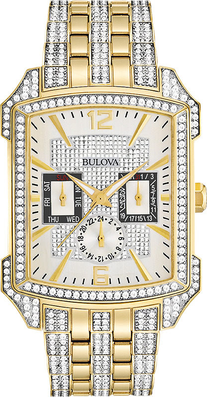 Bulova Crystal Chronograph White Dial Two Tone Steel Strap Watch for Men - 98C109