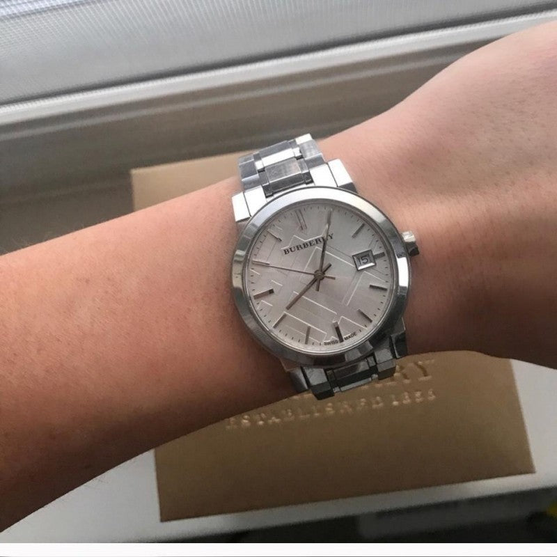 Burberry The City White Dial Silver Steel Strap Watch for Women - BU9100