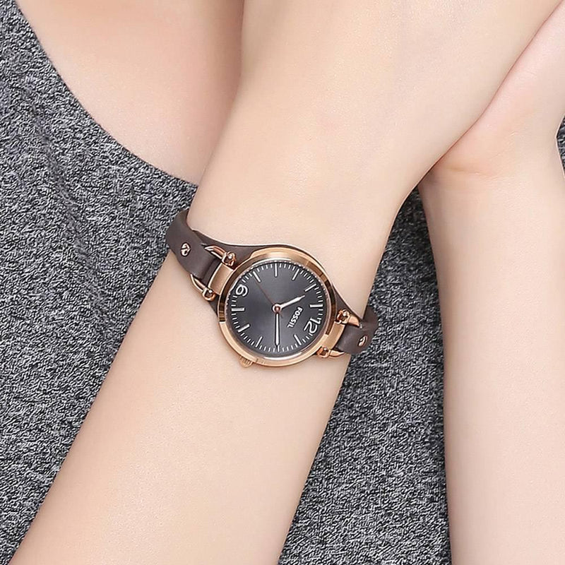 Fossil Georgia Smoke Grey Dial Grey Leather Strap Watch for Women - ES3077
