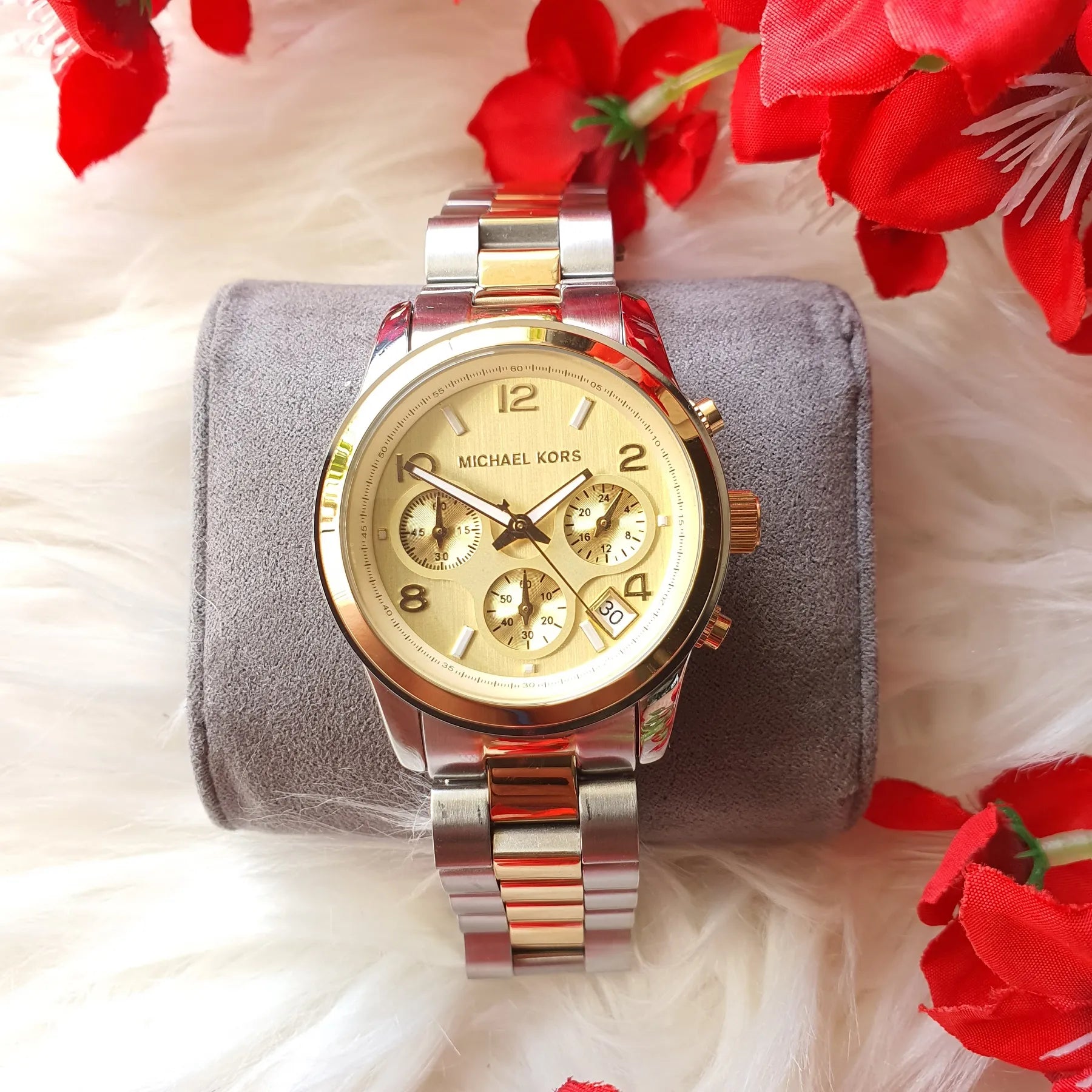 Michael Kors Runway Gold Dial Two Tone Steel Strap Watch for Women - MK5137