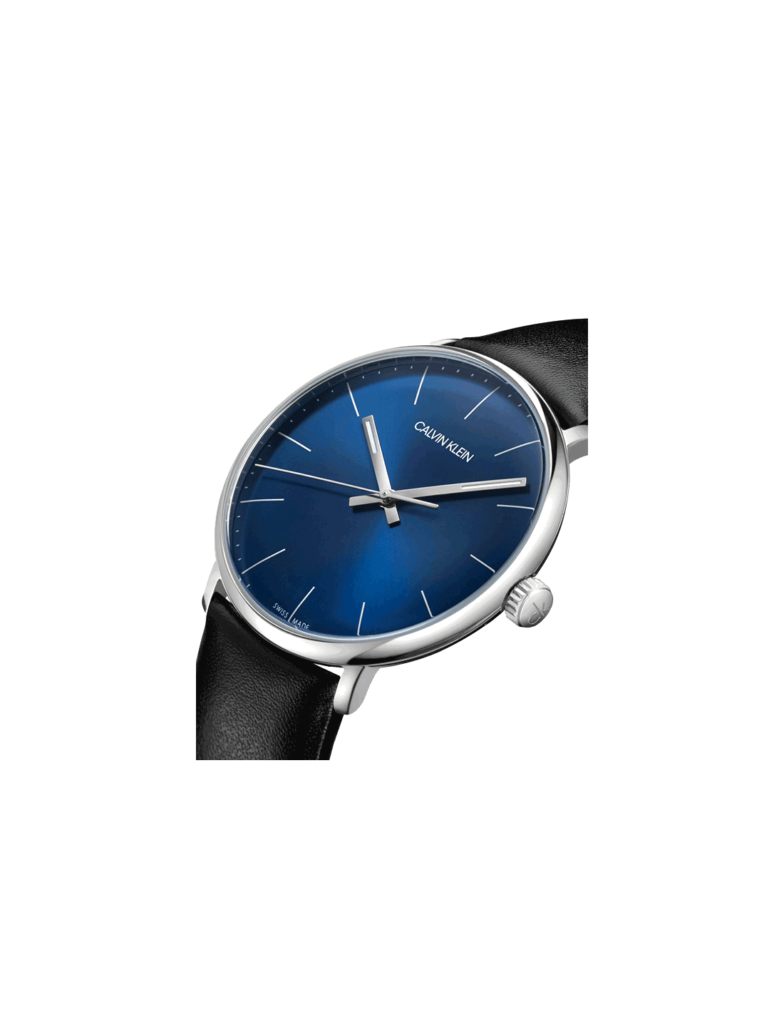 Calvin Klein High Noon Quartz Blue Dial Black Leather Strap Watch for Men - K8M211CN