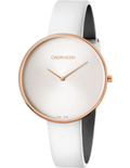 Calvin Klein Full Moon White Dial White Leather Strap Watch for Women - K8Y236L6