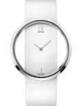 Calvin Klein Glam Transparent Dial White Leather Strap Watch for Women - K9423101
