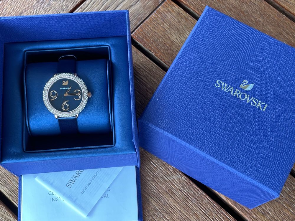 Swarovski Crystal Frost Blue Dial Blue Leather Strap Watch for Women - 5484061