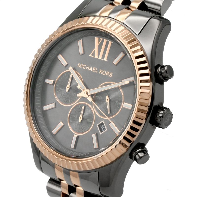 Michael Kors Lexington Chronograph Black Dial Two Tone Steel Strap Watch for Men - MK8561