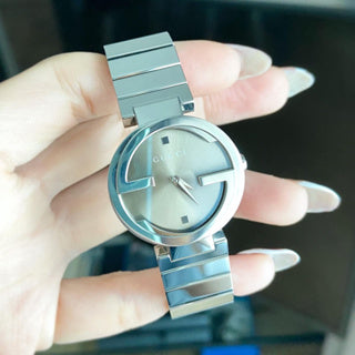 Gucci Interlocking G Brown Dial Silver Steel Strap Watch For Women - YA133506