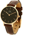 Daniel Wellington Classic Petite St Mawes Black Dial Brown Leather Strap Watch For Women - DW00100225