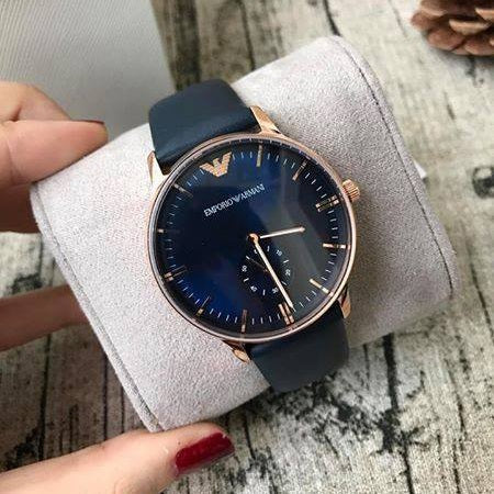 Emporio Armani Classic Quartz Blue Dial Blue Leather Strap Watch For Men  - AR2071
