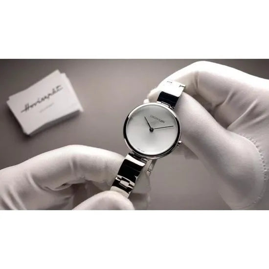 Calvin Klein Wavy Silver Dial Silver Steel Strap Watch for Women - K9U23146