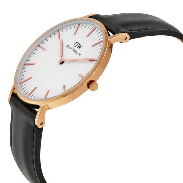 Daniel Wellington Classic Sheffield White Dial Black Leather Strap Watch for Women - DW00100036