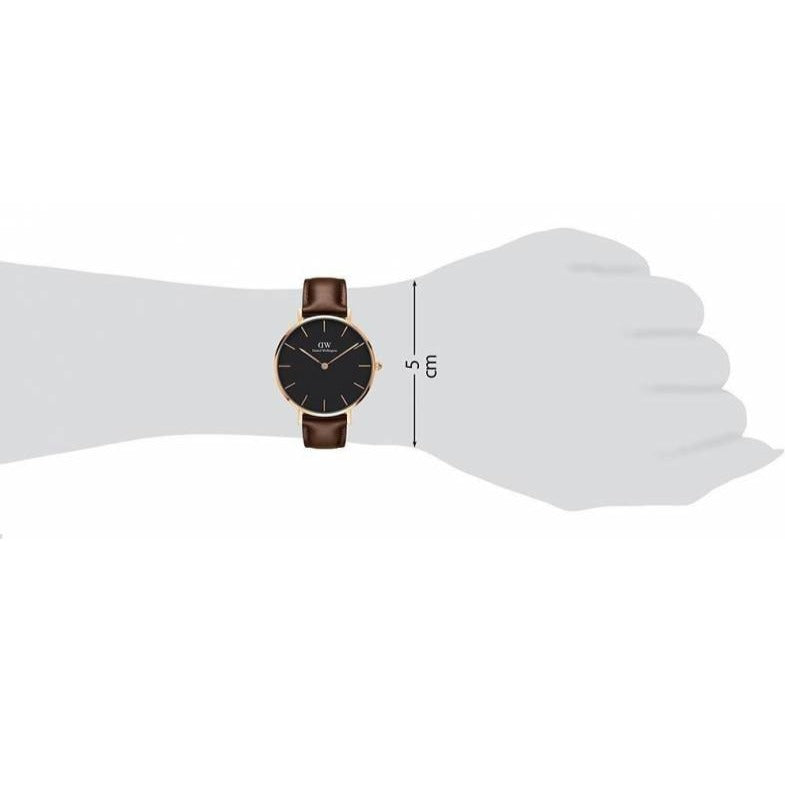 Daniel Wellington Classic Petite Bristol Black Dial Brown Leather Strap Watch For Women - DW00100165