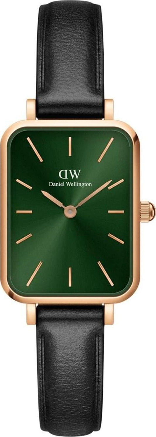 Daniel Wellington Quadro Pressed Melrose Emerald Green Dial Black Leather Strap Watch For Women - DW00100446