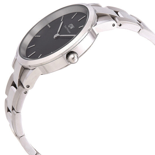 Daniel Wellington Iconic Link Black Dial Silver Steel Strap Watch for Women - DW00100204