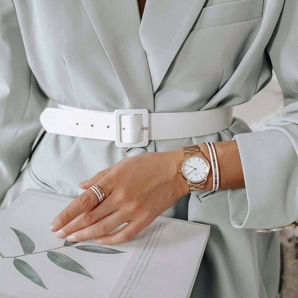 Daniel Wellington Iconic Link White Dial Rose Gold Steel Strap Watch For Women - DW00100209