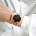 Daniel Wellington Petite Melrose Black Dial Rose Gold Mesh Strap Watch For Women - DW00100303