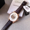 Emporio Armani Epoca White Skeletal Dial Black Leather Strap Watch For Men - AR2073