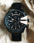 Diesel Mega Chief Chronograph Black Dial Black Steel Strap Watch For Men - DZ4309