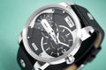 Diesel Mini Daddy Black Silver Dial Black Leather Strap Watch For Men - DZ7307