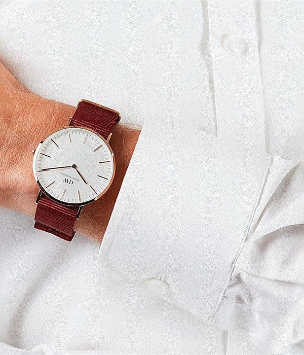 Daniel Wellington Classic Roselyn White Dial Maroon Nylon Strap Watch For Women - DW00100267