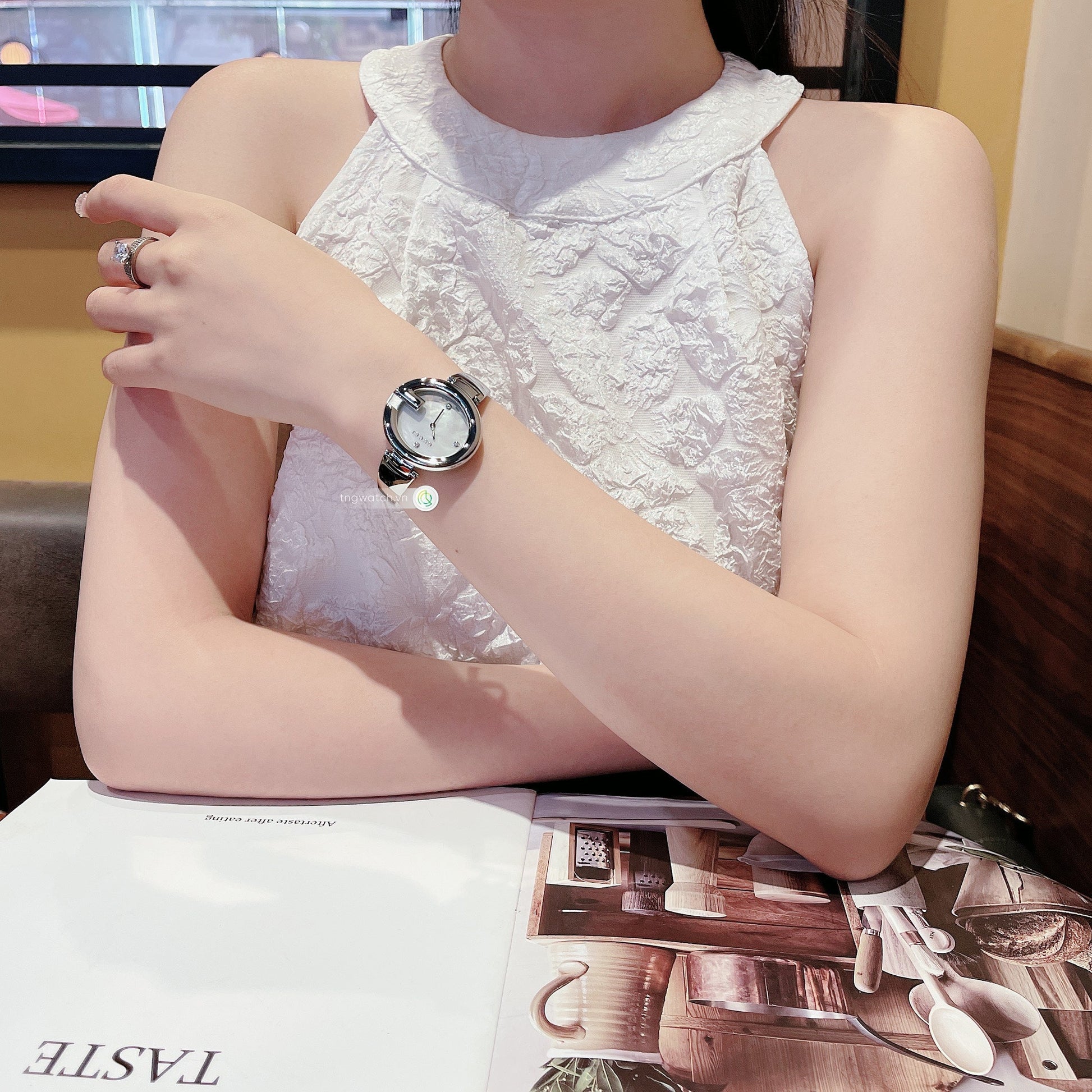 Gucci Guccissima Diamonds Mother of Pearl Dial Silver Steel Strap Watch For Women - YA134303