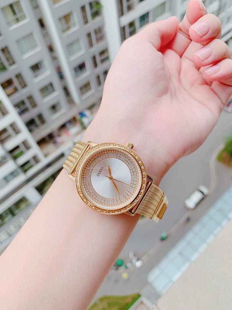 Guess Willow Two Tine Dial Gold Mesh Bracelet Watch For Women - W0836L3