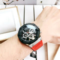 Guess Momentum Black Dial Red Rubber Strap Watch for Men - GW0263G3