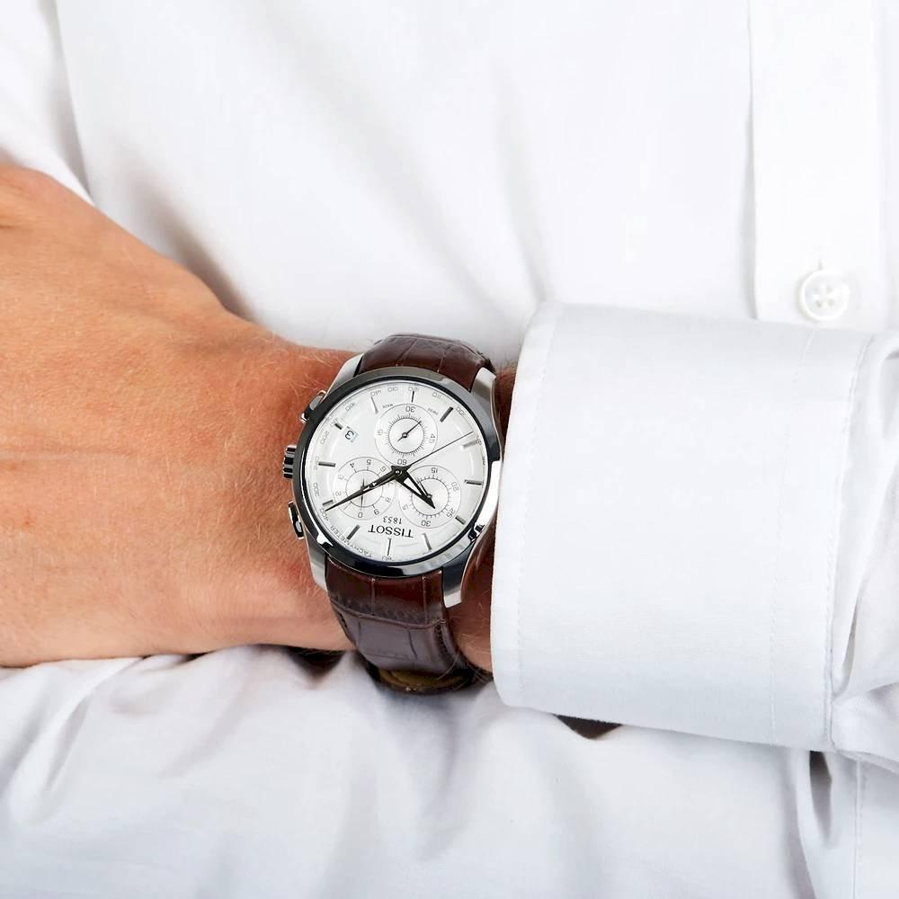 Tissot PR 100 Chronograph Silver Dial Brown Leather Strap Watch for Men - T101.417.16.031.00