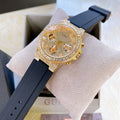 Guess Moonlight Crystals Silver Dial Black Silicone Strap Watch For Women - GW0257L1