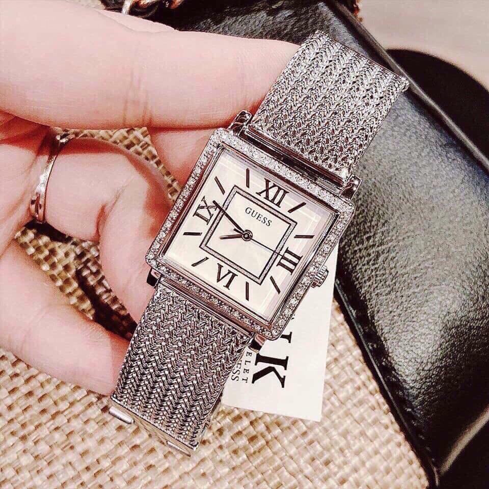 Guess Highline White Dial Silver Mesh Bracelet Watch For Women - W0826L1