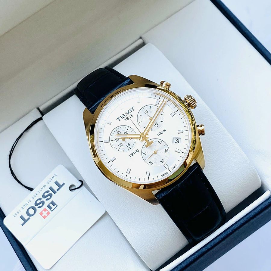 Tissot T Classic PR 100 Chronograph Silver Dial Black Leather Strap Watch for Men - T101.417.36.031.00