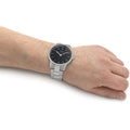 Daniel Wellington Iconic Link Black Dial Silver Steel Strap Watch For Women - DW00100342