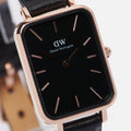 Daniel Wellington Quadro Sheffield Black Dial Black Leather Strap Watch For Women - DW00100435