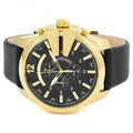 Diesel Mega Chief Chronograph Black Dial Black Leather Strap Watch For Men - DZ4344
