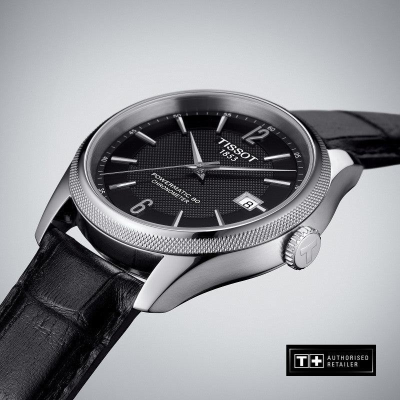Tissot Ballade Powermatic 80 Cosc Black Dial Black Leather Strap Watch For Men - T108.408.16.057.00