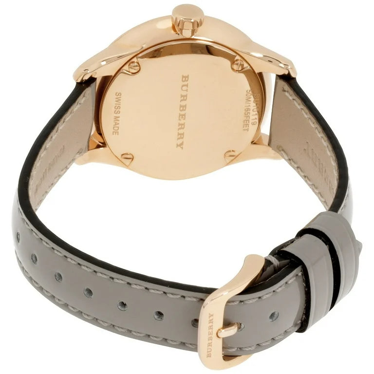 Burberry The Classic Quartz Grey Dial Grey Leather Strap Watch For Women - BU10119