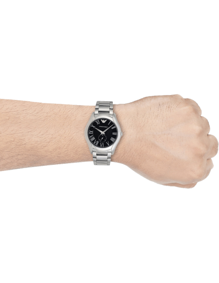 Emporio Armani Valente Quartz Black Dial Silver Steel Strap Watch For Men - AR11086
