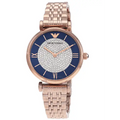 Emporio Armani Gianni T-Bar Quartz Crystals Black Dial Gold Steel Strap Watch For Women - AR11423