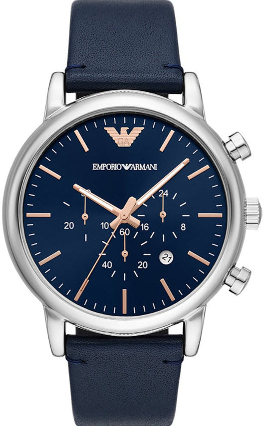 Emporio Armani Luigi Chronograph Blue Dial Blue Leather Strap Watch For Men - AR11451