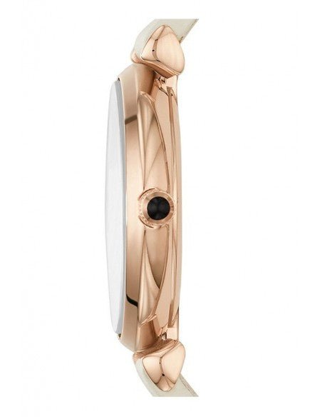 Emporio Armani Gianni T Bar Light Brown Dial White Leather Strap Watch For Women - AR1769