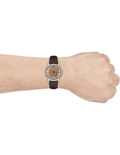 Emporio Armani Luigi Meccanico Brown Dial Brown Leather Strap Watch For Men - AR1982