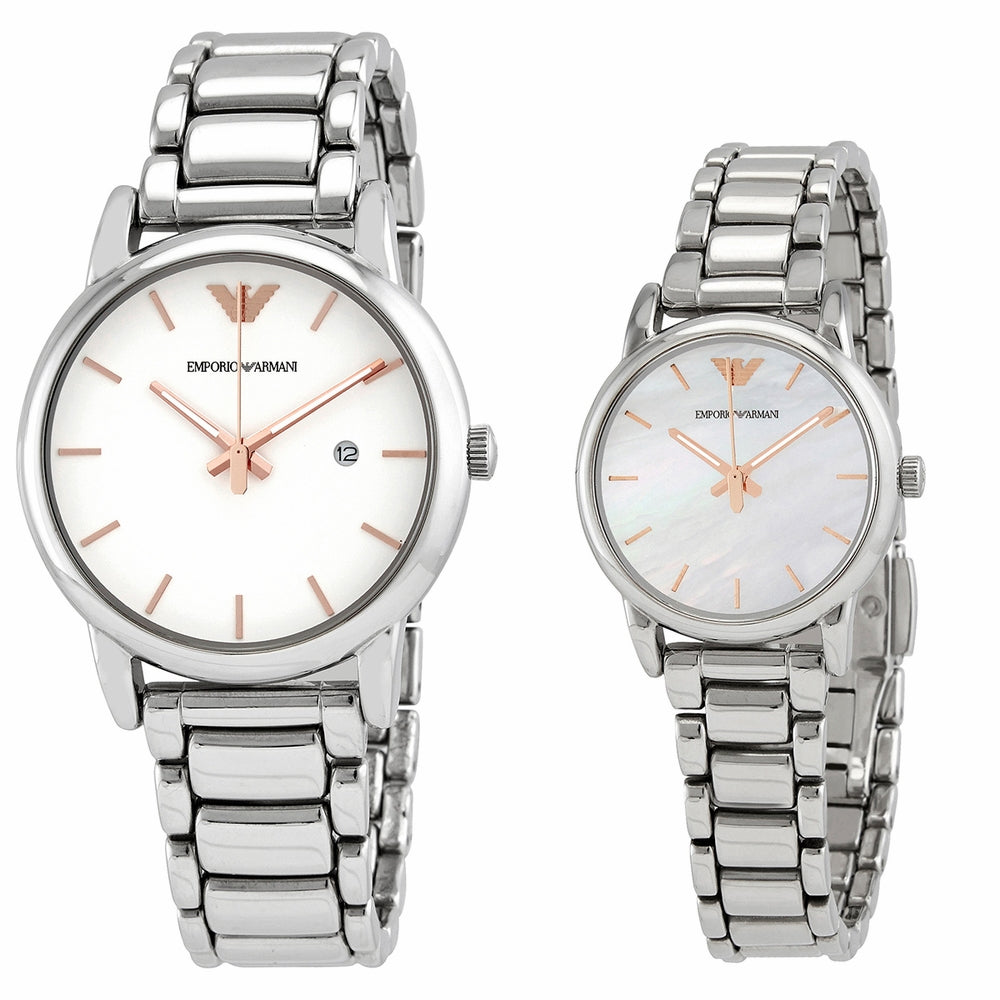 Emporio Armani Quartz White Dial Silver Steel Strap Watch For Men - AR90000