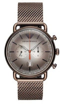 Emporio Armani Aviator Chronograph Grey Dial Brown Mesh Bracelet Watch For Men - AR11169